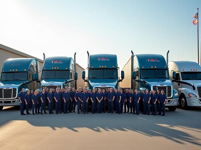T&L Trucking LLC team in front of fleet at Oakland, MS depot